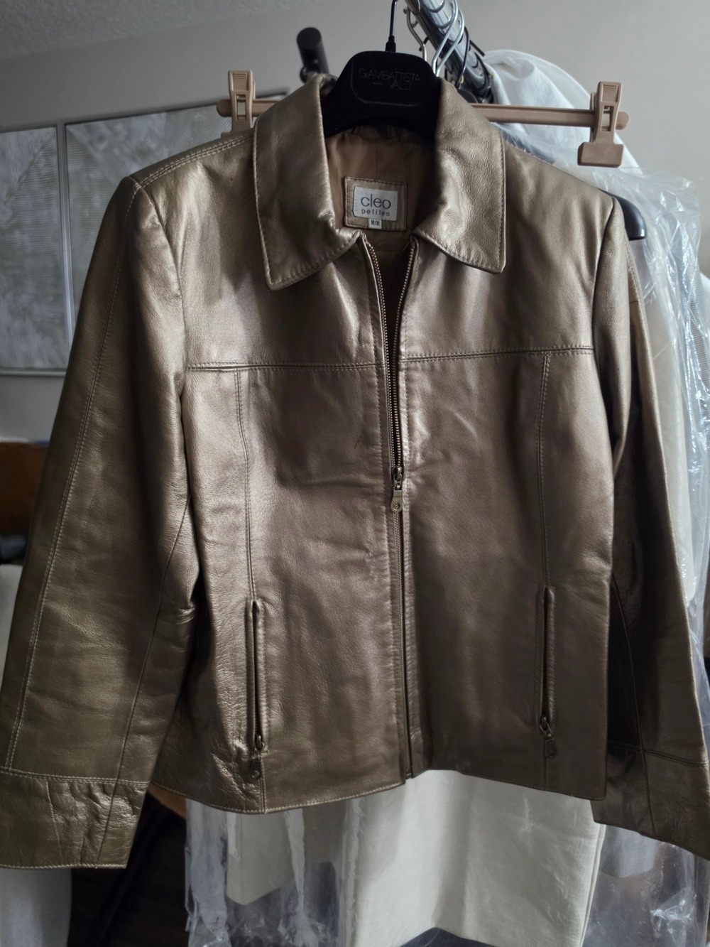 Metallic Bronze REAL Leather Zip-Front Jacket Size Medium